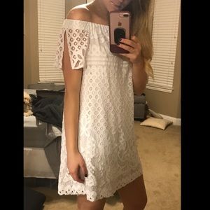 Kaari Blue lace off shoulder dress. Worn once!